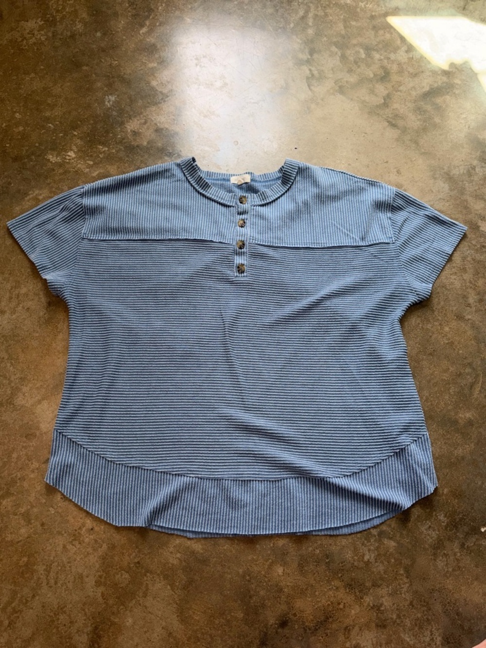 Urban Rose Blue Ribbed Henley Top Plus Size 2X Short Sleeve